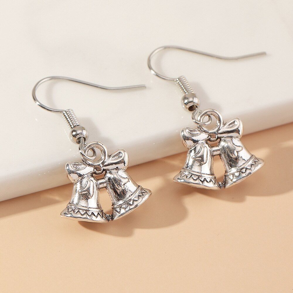 Christmas Gift Vintage Old Antique Silver Bells Snowflake Earring Tree Elk Snowman Earrings Christmas Decorations Happy New Year 2022 Xmas Gift