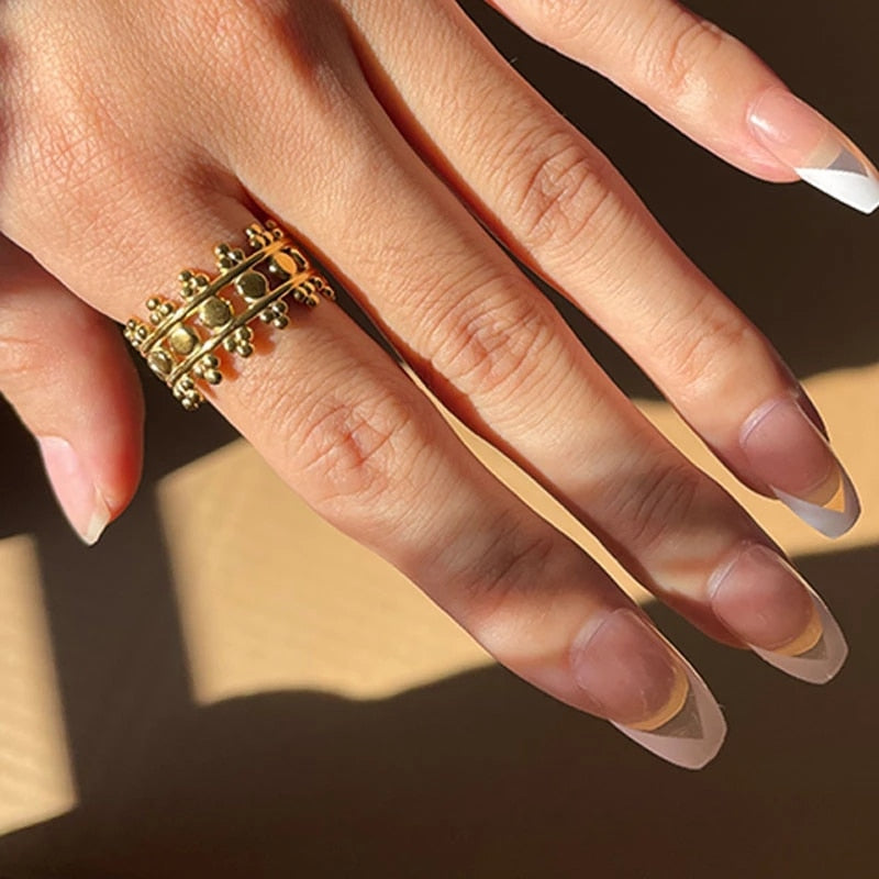 SKHEK New Gold Color Titanium Steel Geometric Irregular Large Ring For Stainless Steel Wide Ring Girls Retro Jewelry 2022