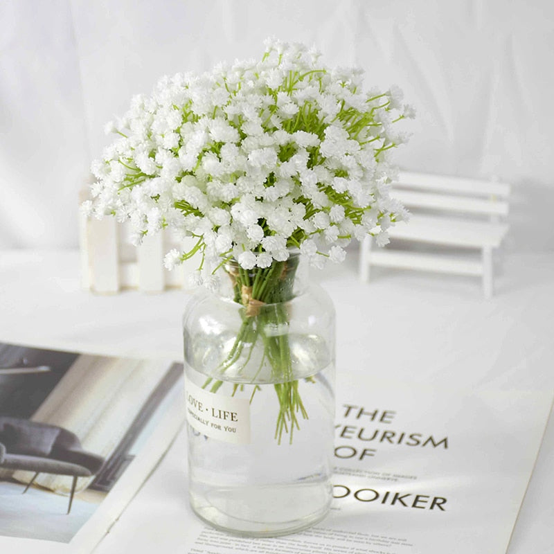 20cm White Gypsophila Artificial Flowers Wedding DIY Bouquet Decoration Arrangement Plastic Babies Breath Fake Flower Home Decor