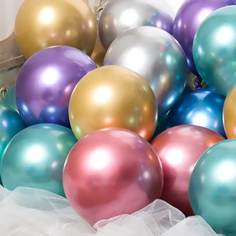 20pcs Metallic Gold Silver Green Purple Ballon Wedding Happy Birthday Latex Balloons Metal Chrome Balloon Air Helium Baloon