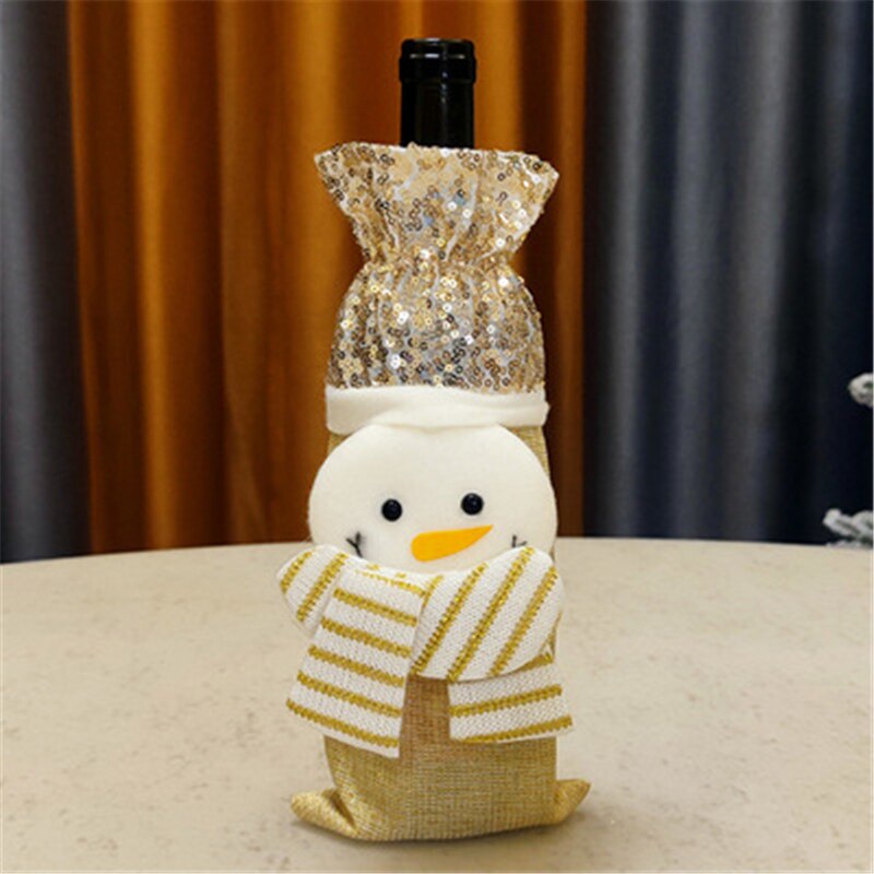 Christmas Gift Christmas Wine Bottle Cover Gold Sequins Santa Claus Snowman Dining Table Decor Home Restaurant New Year Christmas Decoration