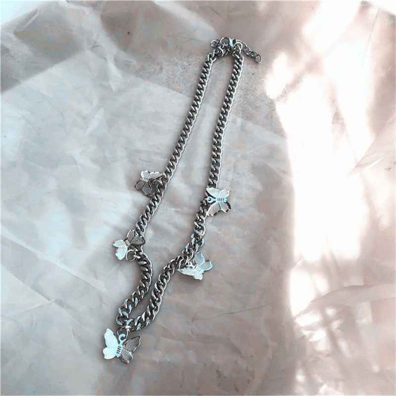 SKHEK 2022 Kpop Punk Vintage Goth Heart Feather Pendant Metal Chains Choker Necklace For Women Egirl Harajuku Aesthetic Grunge Jewelry