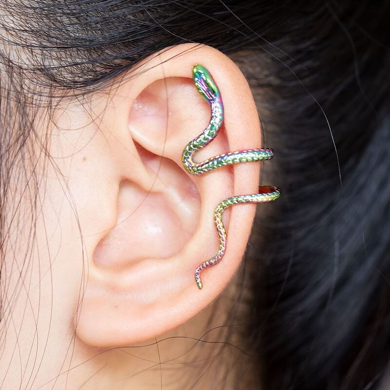 1PC Snake Earring Cuff  Ear Clip on Earrings  Fake Piercing  Clip on Statement Brass Earrings False Helix Piercing Fake Septum