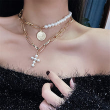 Load image into Gallery viewer, Skhek  Vintage Multi-Layer Sparkling Chain Choker Necklace For Women  Silver Color Necklace  Fashion Thin Chain Pendant Jewelry Gift