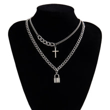 Load image into Gallery viewer, SHIXIN 2 Pcs/Set Layered Chain With Cross/Lock Pendant Necklace for Women/Men Punk Choker Necklaces on Neck 2020 Fashion Jewelry
