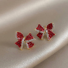 Load image into Gallery viewer, Christmas Gift Christmas Red Zircon Crystal Bow Stud Earrings For Women Heart Shape Bowknot Christmas Earring Girl New Year Festival Jewelry