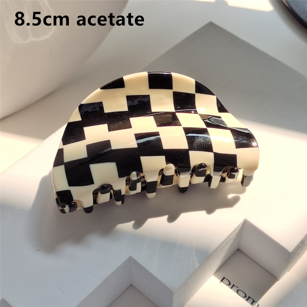 Skhek 2022 New Ins Large Multicolor Checkerboard Grid Square Semicircle Acetate Hair Clip Claw Hair Women Hair Accessories