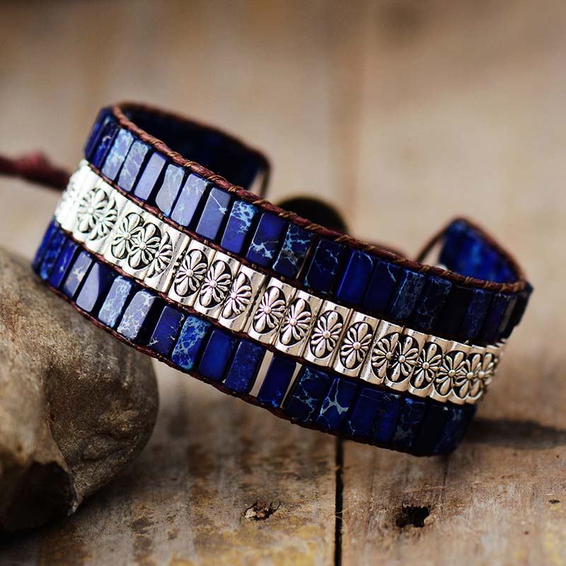 Skhek Handmade Wrap Bracelet Turquoises Antique Metal Beads Weaving Statement Wristband Bracelet Teengirls Jewelry Gifts For Women
