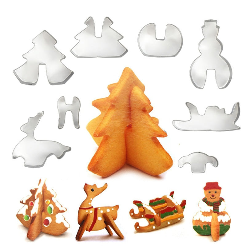 8pcs 3D Christmas Cookie Cutter Stainless Steel Cut Candy Biscuit Mold Cooking Tools DIY Christmas Decorations For Home New Year