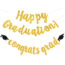 Load image into Gallery viewer, Skhek Graduation Party Graduation Banners Gold Paper Letter Flags Bunting Paper Garland for Gratuation Party Decoration Congrats Grad Congratulations