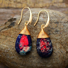 Load image into Gallery viewer, Skhek  Bohemian Natural Stones Drop Earrings For Women Teardrop Jaspers Dangle Red Earring Handmade Artist Jewelry