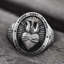 Load image into Gallery viewer, Skhek Unique 316L Stainless Steel Ladies Mens Biker Punk Sacred Heart Of Jesus God Ring Cross Amulet Punk Jewelry Party Gift  OSR607