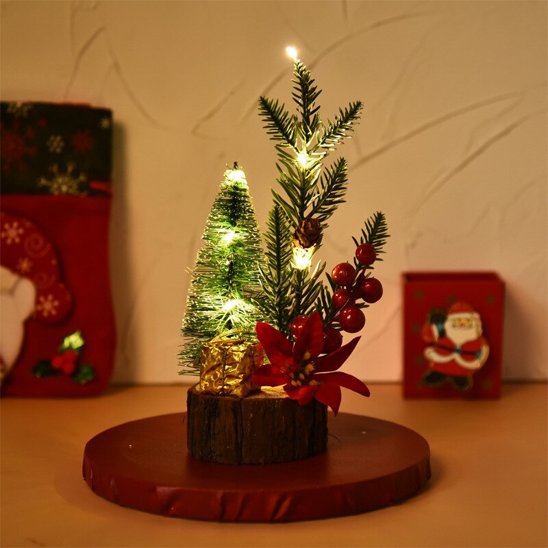 Christmas Decorations Desktop with Lights Decorate Wooden Bottom Christmas Tree Home Hotel Decoration Christmas Gifts DIY