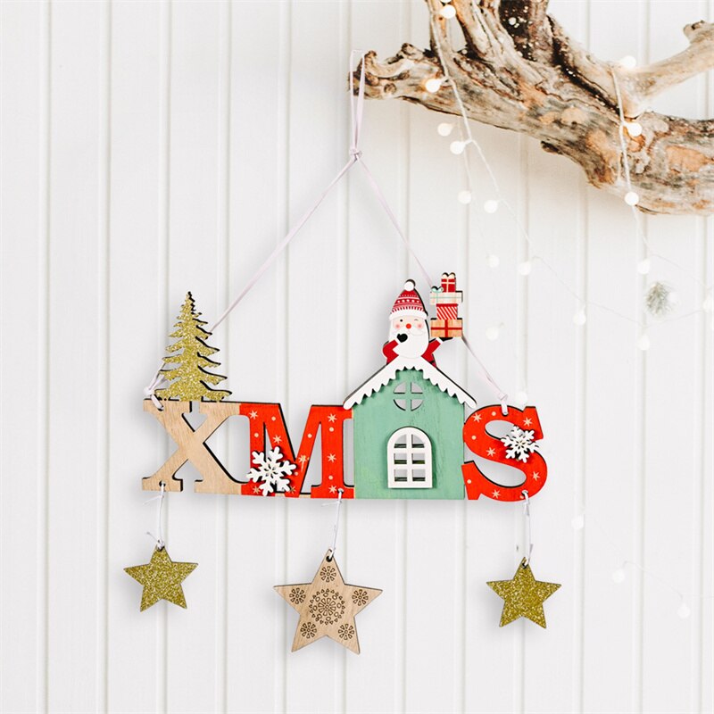 Christmas Gift New Wooden Christmas Ornaments Santa Claus Star Love Snowman Xmas Tree Pendant Christmas Decoration Door Hanging For home Decor