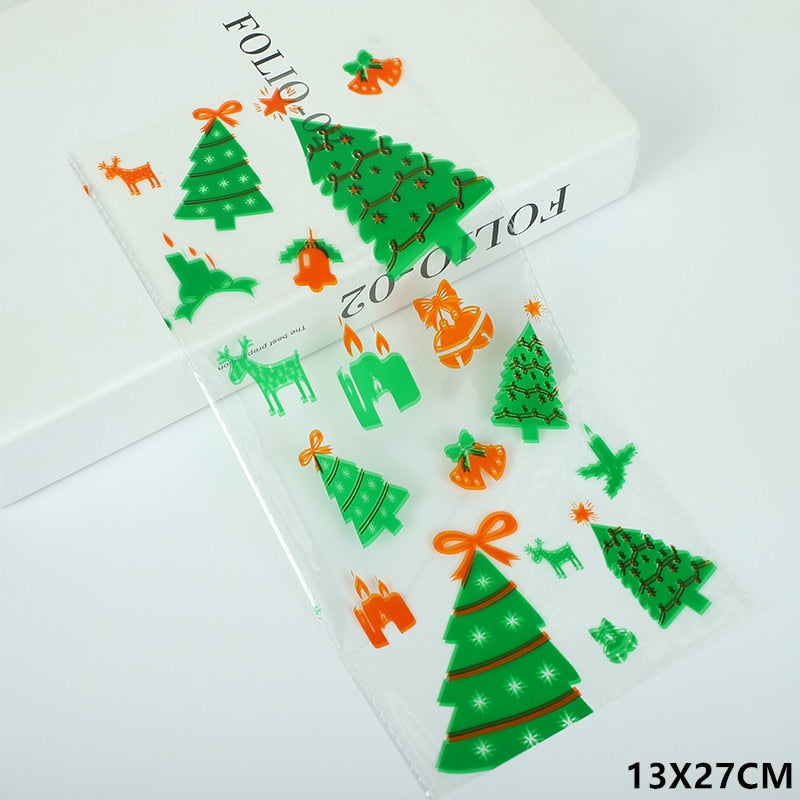 Christmas Gift 50/100pcs Xmas Tree Santa Bags Self-adhesive Cookie Packing Plastic Bags Christmas Cellophane Bags Candy Bag Christmas Stocking