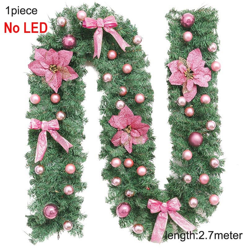 Christmas Gift 2.7m Christmas Wreath Garland with LED Lights Xmas Ornament 2021 Easter Door Decoration for Home Outdoor Navidad Green Wreath
