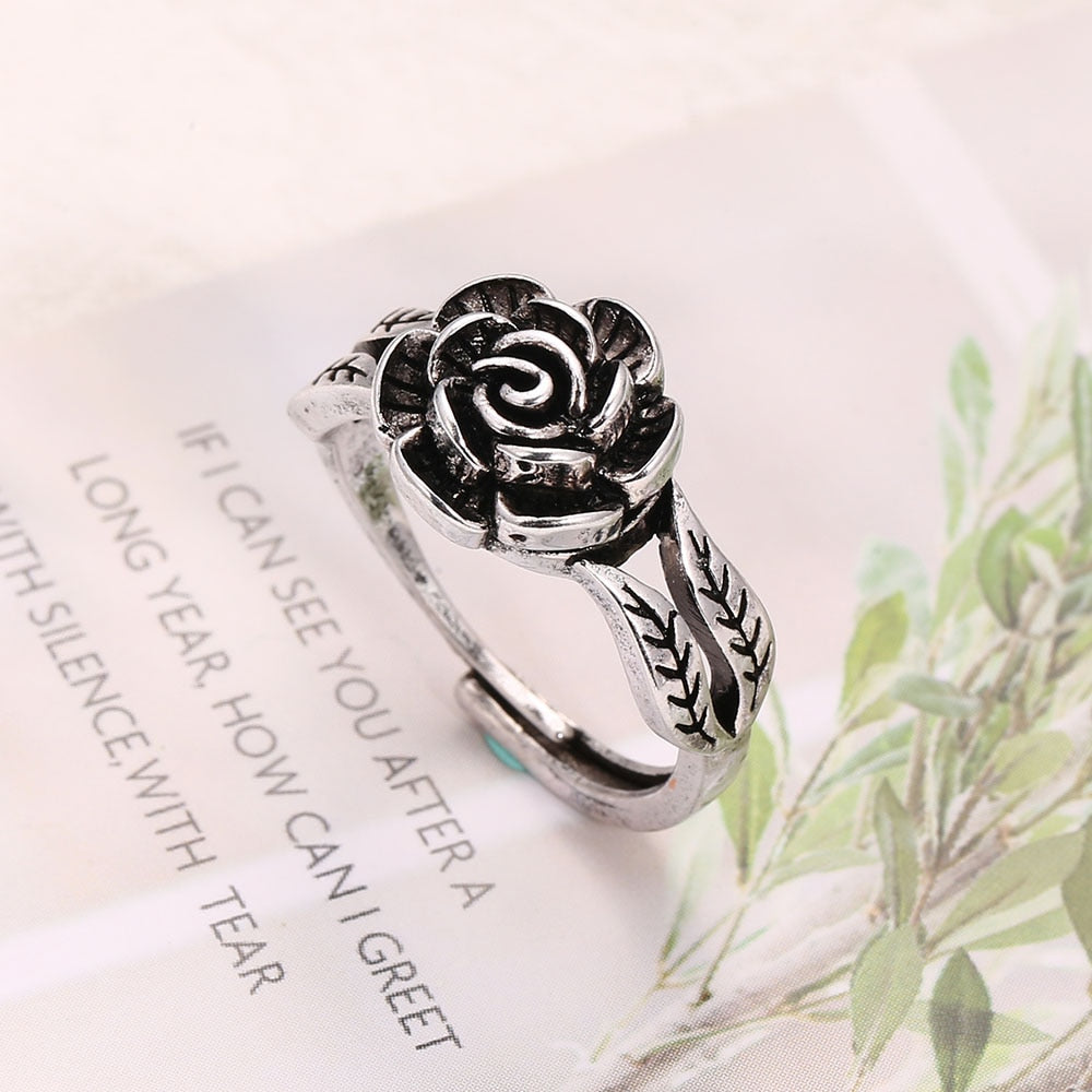 Trendy Vintage Sweet Smearing Rose Celebrity Style Adjustable Women's Rings Parejas Enamorados Date Fidget Ring Gift Jewelry