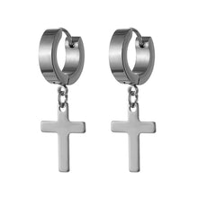 Load image into Gallery viewer, Stainless Steel Punk Men Cross Earrings Simple Stud Drop Earrings for Women Black/Silver Color Gothic Cross Rock Ear Rings