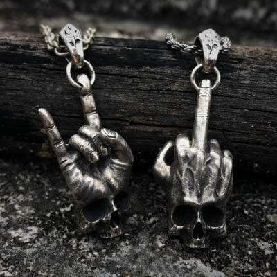 Skhek Retro Broken Damaged Skull Pendant Necklace Men's Fashion Biker Rock Punk Jewelry Antique Chain Boyfriend Gift OSDZ038