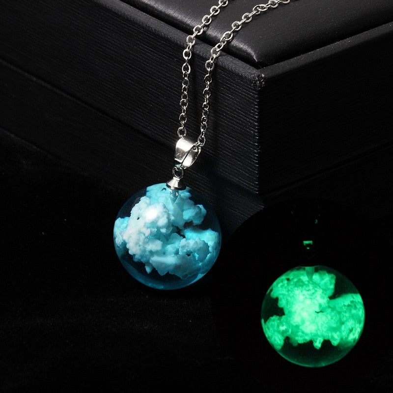 Skhek Chic Transparent Resin Rould Ball Moon Pendant Necklace Women Blue Sky White Cloud Chain Necklace Fashion Jewelry Gifts for Girl
