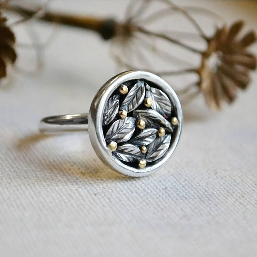 Vintage Punk Simple Wind Two Tone Leaf Ring Unisex Weekend Date Valentine's Day Gift Jewelry Metal Accessories Fidget Ring