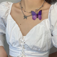 Load image into Gallery viewer, SKHEK Kpop Harajuku Goth Colorful Butterfly Pendant Clavicle Neck Chains Necklaces For Women Egirl Friends Cosplay Aesthetic Jewelry