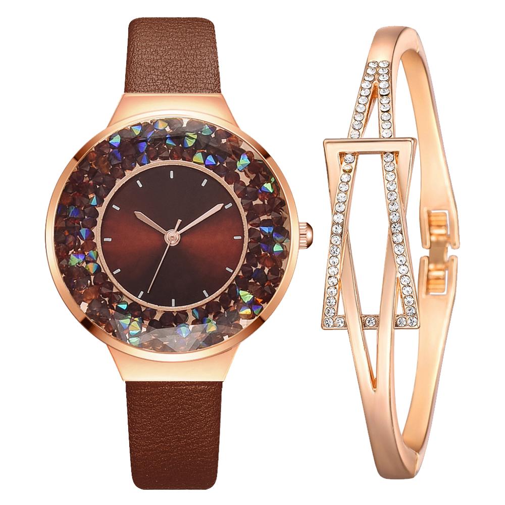 Christmas Gift Simple Watch Women Luxury Ladies Quartz Leather Strap Movable Rhinestones Watch Female Wristwatches Brown Clock Relogio Feminino