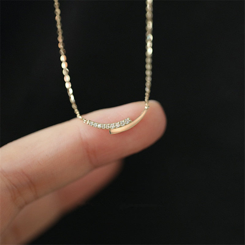 Sterling Alloy 14K Gold Plating Pavé Crystal Intersection Pendant Clavicle Chain Necklace Women Simple Jewelry Accessories