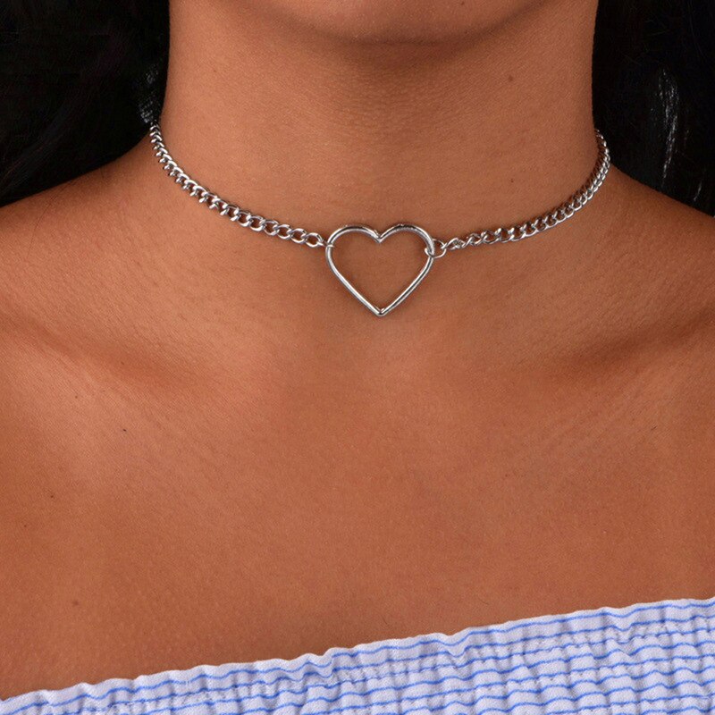Hollow Heart Link Chain Choker Necklaces for Women Golden Necklace Statement Chain Necklace Jewelry Party Gift Girls