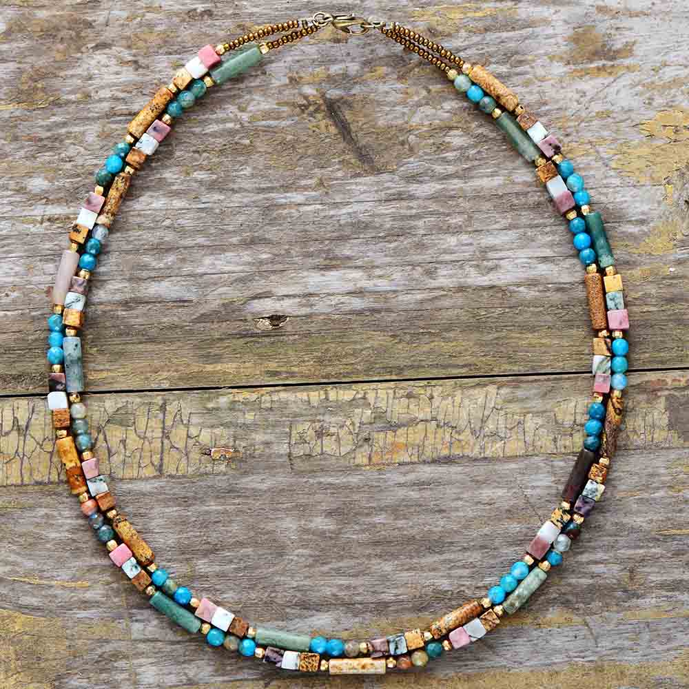 Skhek Women Choker Semi Precious Stone Seed Beads Boho Necklaces Simple Layering Collar Necklace  Bohemia Jewelry