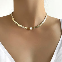 Load image into Gallery viewer, Skhek  Gothic Pearl Choker Necklaces For Women Collier Collar Aesthetic 2022 Gold Leaf Chain Jewelry Accessories Gift Egirl