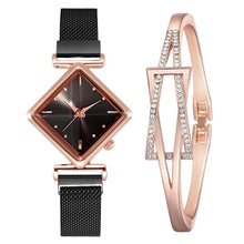 Load image into Gallery viewer, Christmas Gift Fashion 2pcs/set Women Watches Bracelet Set Square Dial Rose Gold Magnet Watch Dress Ladies Bracelet Wrist Watches Luxury Clock