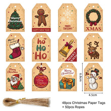 Load image into Gallery viewer, 48/50Pcs Merry Christmas Kraft Paper Tags DIY Handmade Gift Wrapping Paper Labels Santa Claus Hang Tag Ornaments New Year Decor