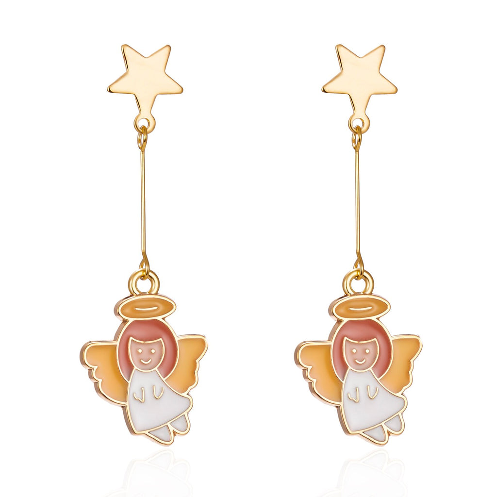 Christmas Gift Cute Star Doll Baby Dangle Earrings For Women Christmas Cartoon Angel Bells Earring Best Gifts For Girls New Year Xmas Jewelry