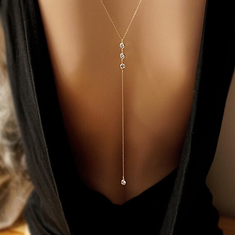 Long crystal wedding accessories for women's elegant back chain Beach Sexy Necklace open back dress accessories