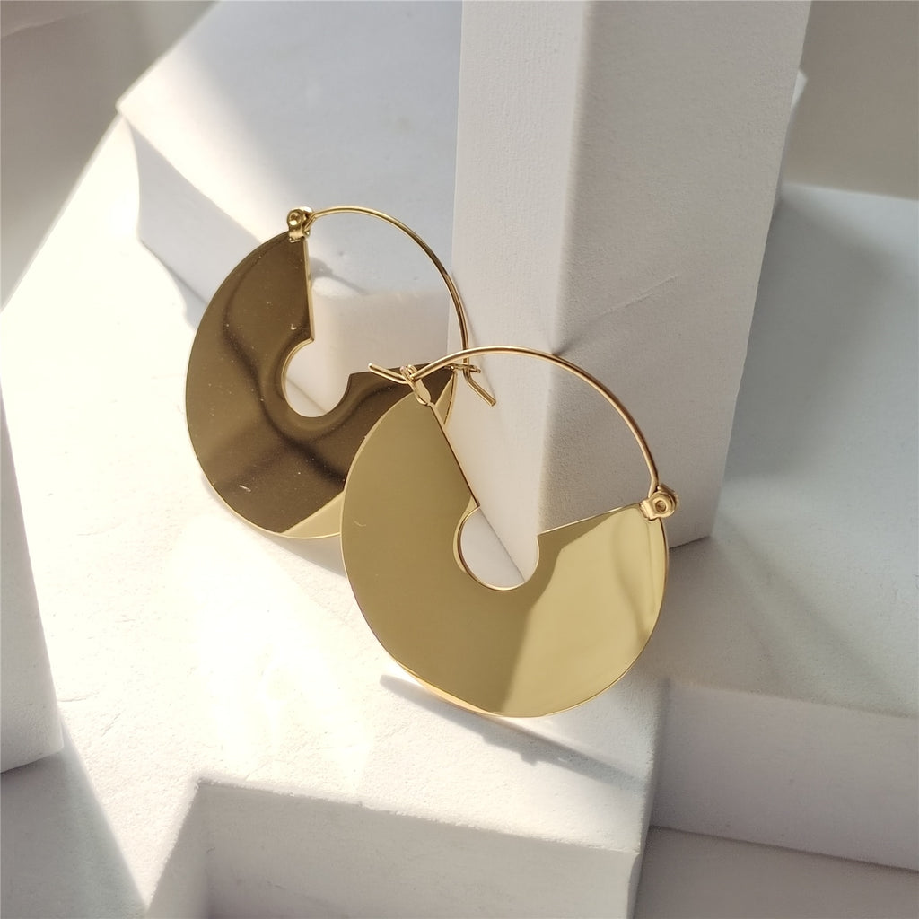 Skhek Gold Color Plated Stainless Steel Metal Circel Geometric Round Hoop Earrings For Women Girls Party Simple Jewelry