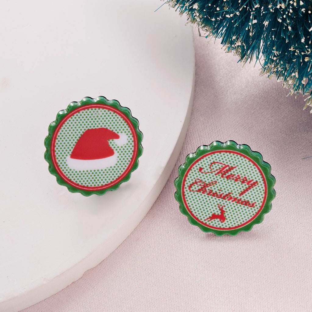 Christmas Gift Multicolor Resin Simple Geometric Round Stud Earrings For Women Christmas Elk Santa Claus Snowflake Earrings Girls Xmas Jewelry