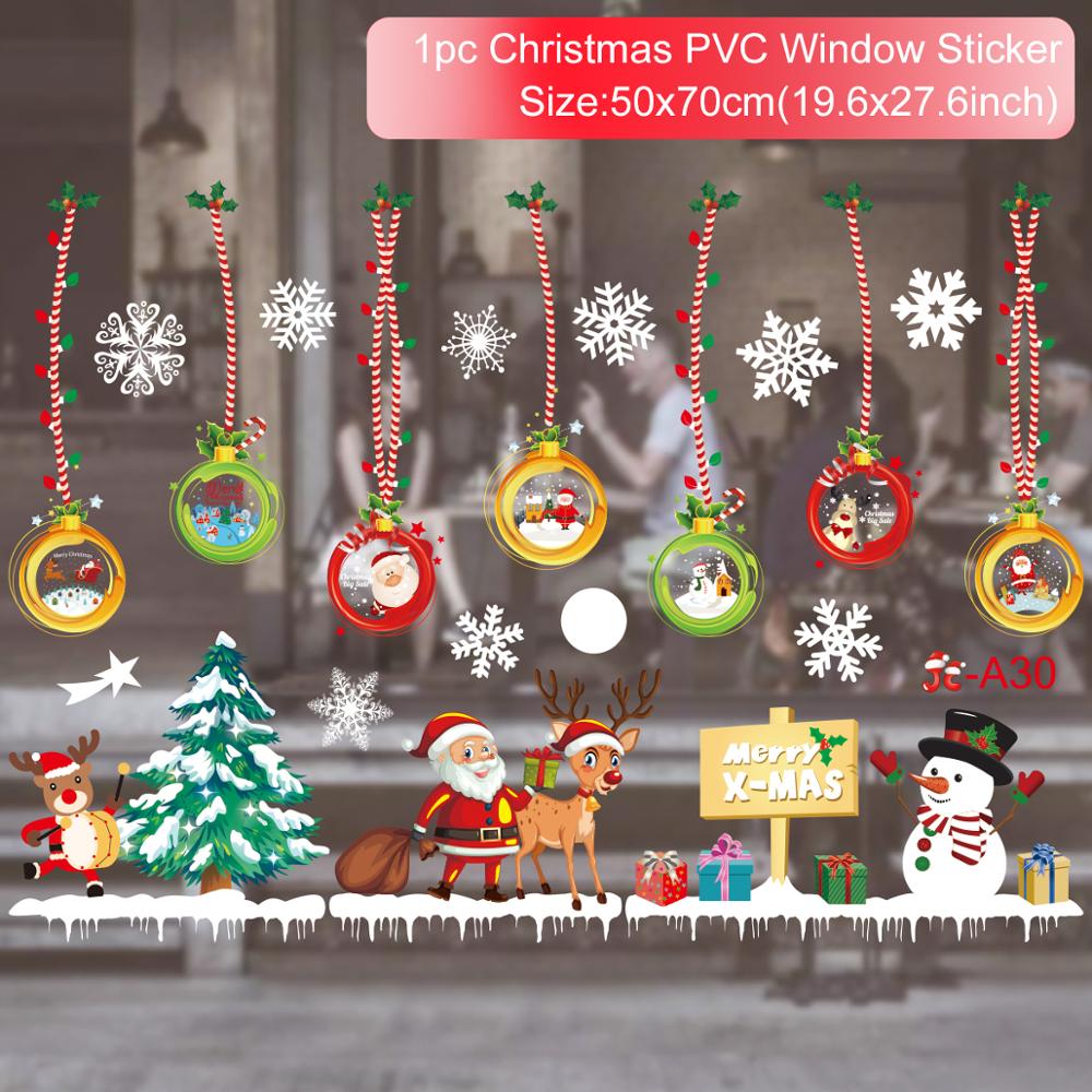 Merry Christmas Decor Window Stickers Santa Elk Wall Sticker For Christmas Home Door Window Display Decor Happy New Year 2021