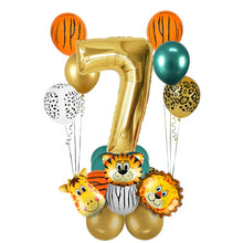 Load image into Gallery viewer, 18Pcs Jungle Animal Balloons Set Chrome Metallic Latex Balloon 32inch Gold Number Globos Kids Birthday Party Baby Shower Decor