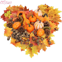 Load image into Gallery viewer, Christmas Gift 50Pcs Halloween Pumpkin Fake Vegetable Simulation Maple Leaves Pine Cones Acorns Thanksgiving Decoration Photo Props Fall Decor