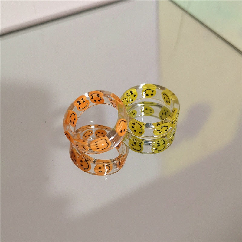 SKHEK 2022 Korean Lovely Colorful Transparent Acrylic Resin Geometric Square Ring For Women Girls Bff Vacation Aesthetic Jewelry Gifts