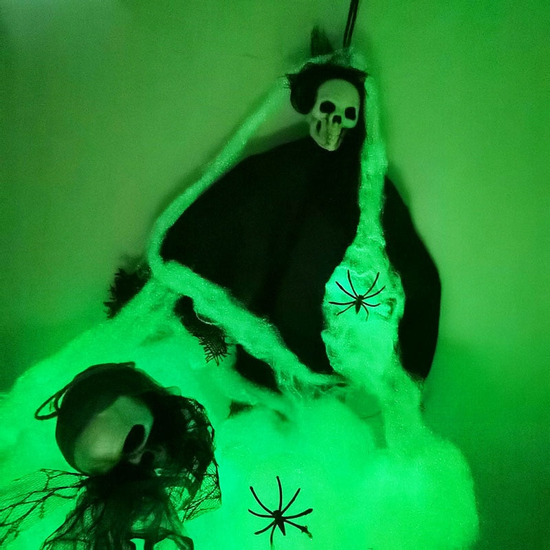 SKHEK Halloween Luminous Spider Web Halloween Scary Party Scene Props White Stretchy Cobweb Horror Halloween Decoration For Bar Haunted House