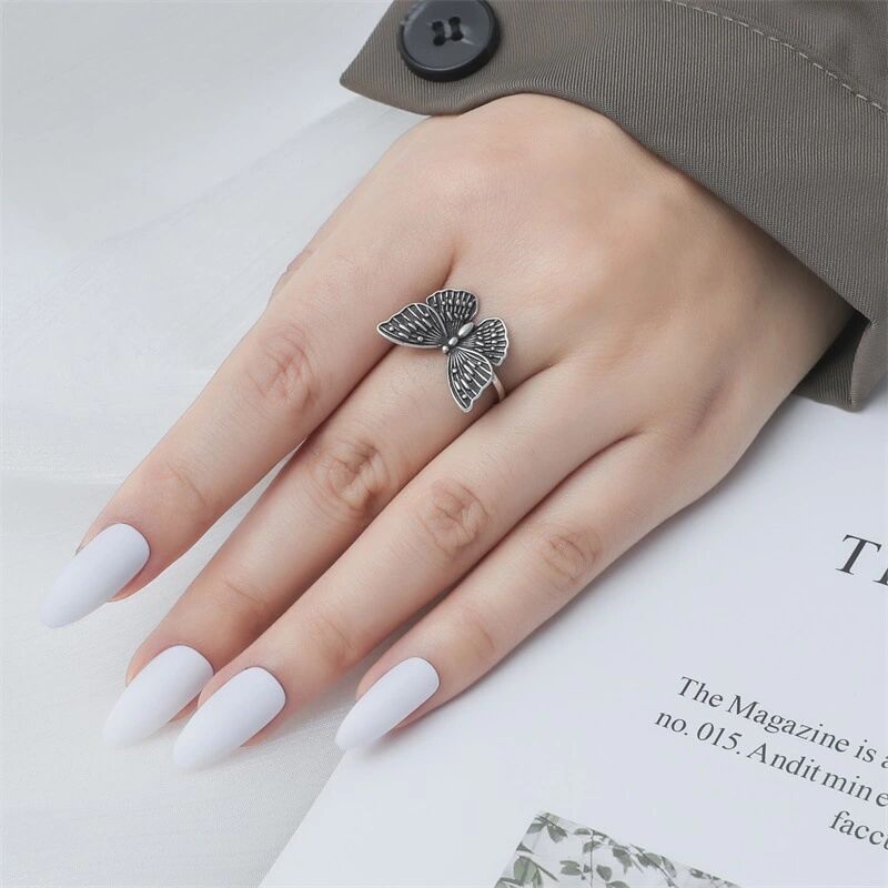 Skhek Hollow butterfly ring female fashion retro creative butterfly opening ring ins small jewelry