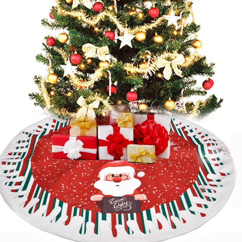Christmas Gift 78CM Christmas Tree Skirt Red Xmas Tree Ornaments Floor Cover Cartoon Santa Claus Elk Snowman Christmas Decoration New Year 2022
