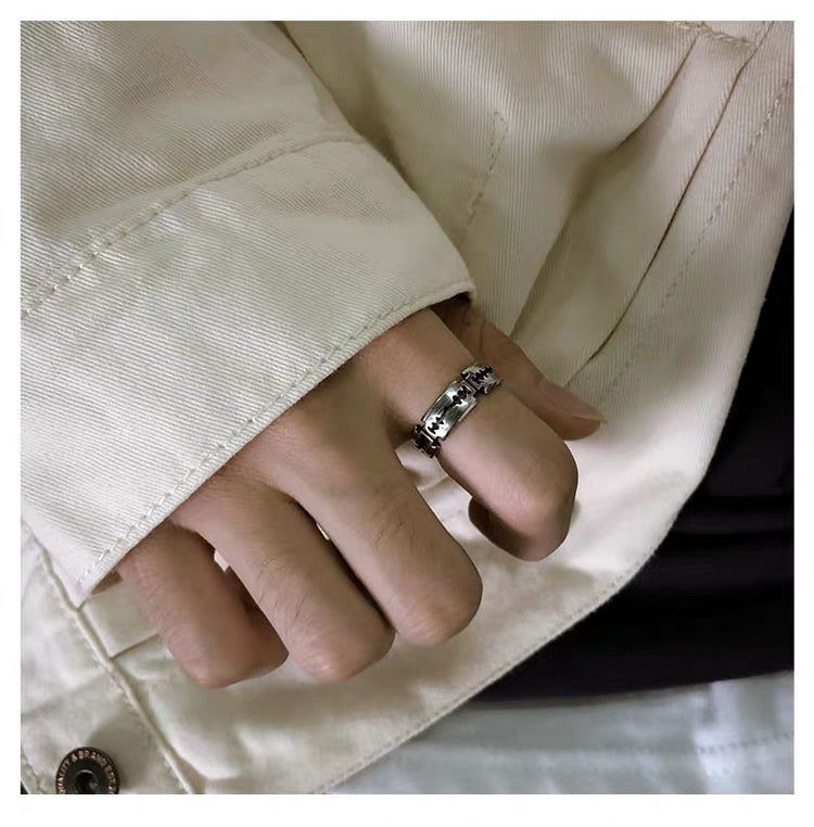 Skhek Stainless Steel Simple Finger Jewelry Letter Rings Vintage Engagement Jewelry Gift Lovers Couple Gift For man Women OSR680