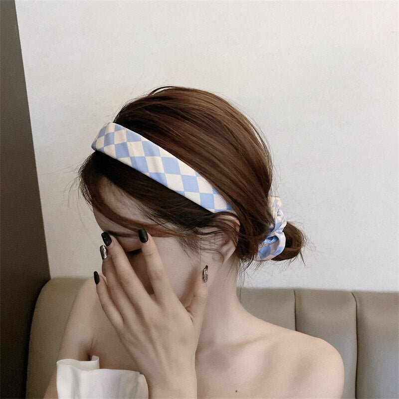 2021 Summer New Multicolor Checkerboard Plaid Broad-brimmed Headband Large Intestine Hairband Scrunch Hair Accessories For Women