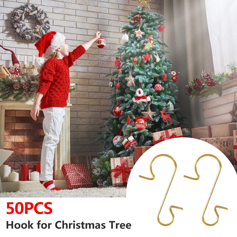 50pcs Christmas Ornament S-Shaped Hooks Xmas Tree Ball Pendant Hanging Decoration Holders For Home Party Navidad New Year Decor