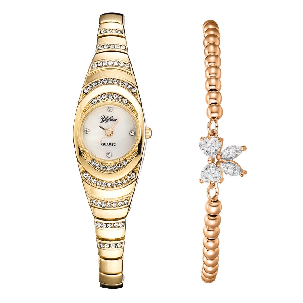 Christmas Gift 2pcs/set Fashion Women Watch Delicate Rhinestone Silver Watch Bracelet For Women Luxury Ladies Wrist Watch Relogio Feminino