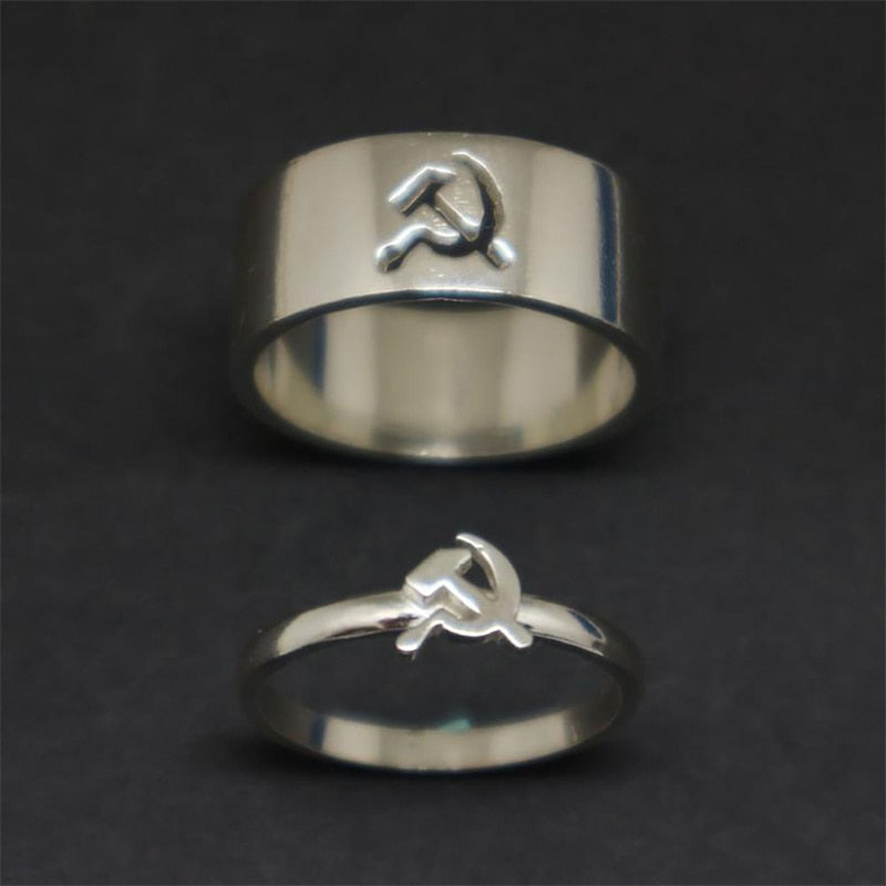 Vintage USSRSymbol Jewelry Hammer And Sickle Thin Women Ring Men Wide  Cocktail Ring For Couples Anniversary Gift