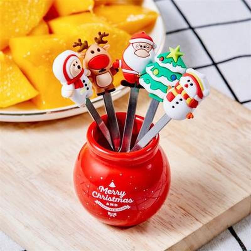 5Pcs Christmas Fruit Mini Forks Christmas Party Table Decorations Cartoon Children Snack Cake Dessert Fruit Bento Lunches Forks